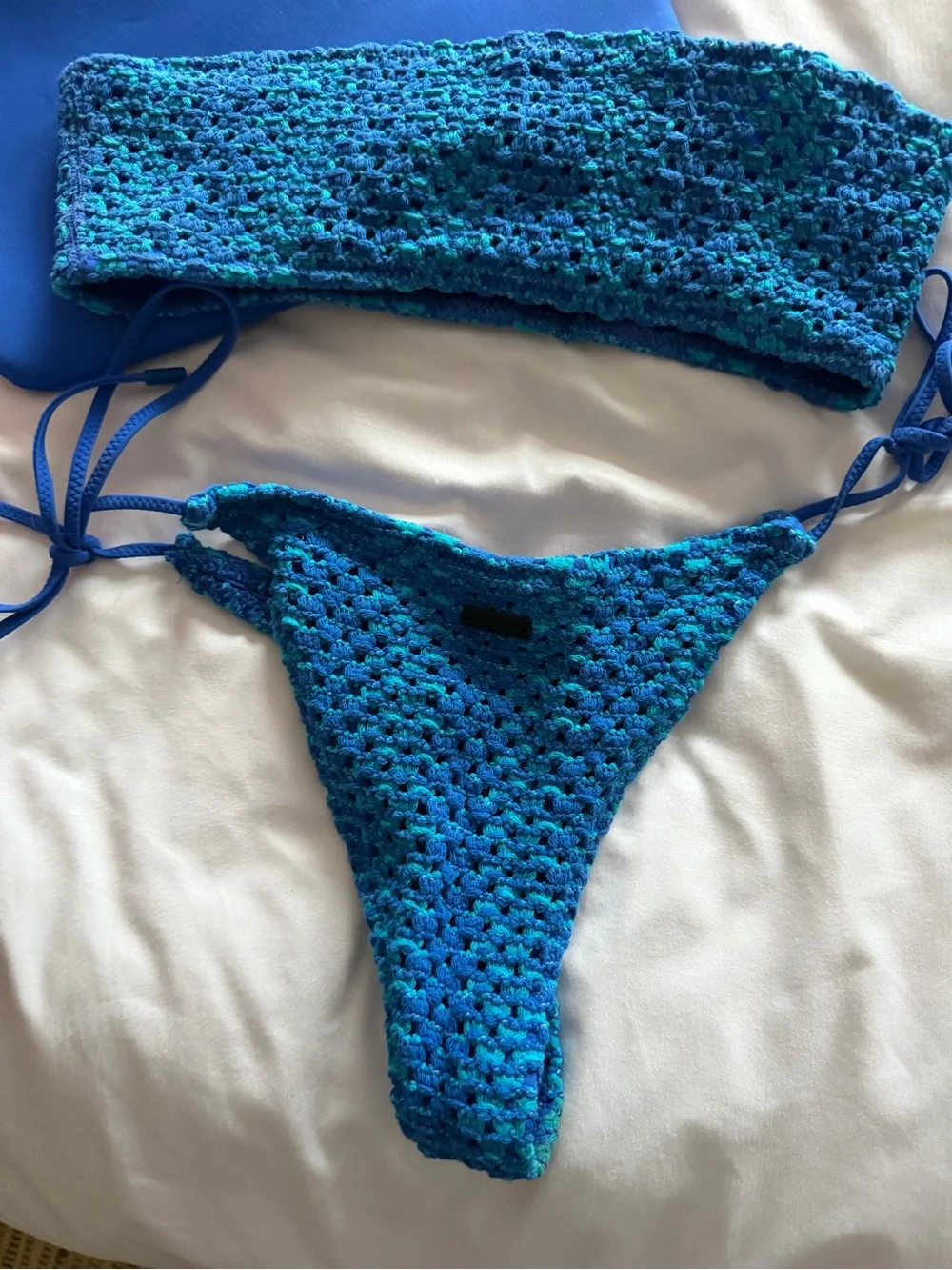 triangl swimwear Blue Textured Bandeau & Tie-Side Bikini Set